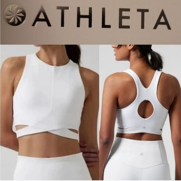 NWT ATHLETA CONSCIOUS CUT OUT CROP TOP HIGH NECK TANK WHITE - Picture 3 of 11